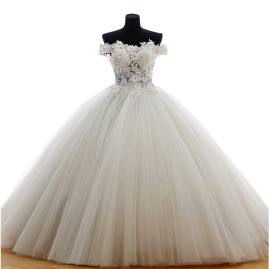 Elegant Long Off-Shoulder Lace Wedding Dress